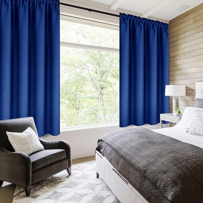 DWCN Blackout Curtains Room Darkening Thermal Insulated Bedroom Curtains Window Curtain Panels, 42 x 45 inches Long, Set of 2 Classic Blue Rod Pocket Drapes