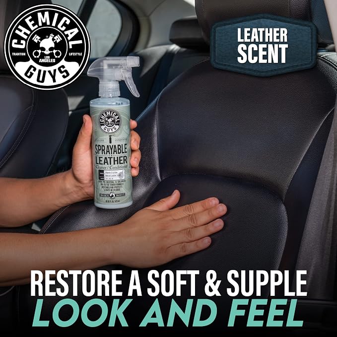 Chemical Guys SPI_103_1602 Sprayable Leather Cleaner and Conditioner in One for Car Interiors, Apparel, and More (Works on Natural, Synthetic, Pleather, and More) Leather Scent, (2 Pack) 16 fl oz | One-step spray cleans and nourishes leather, vinyl and...