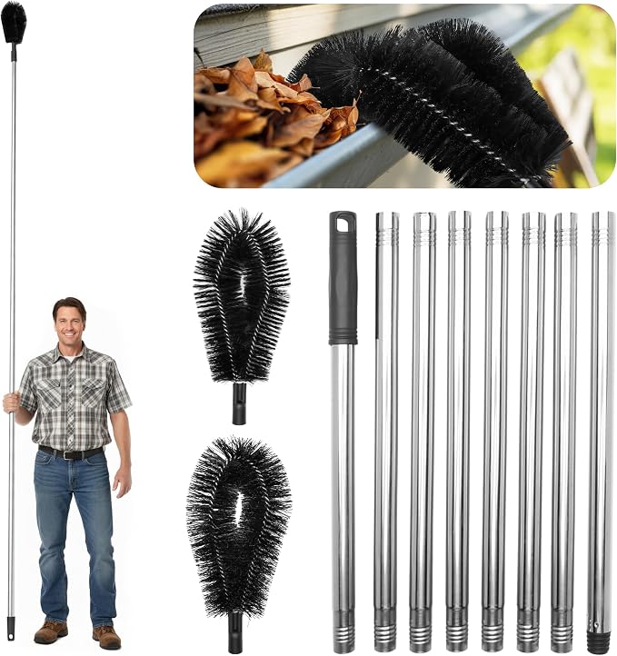 Premium 10.5 ft Gutter Cleaning Tools From The Ground Adjustable Gutter Cleaning with Pole No Ladder Needed Long Reach with Replaceable Brush Removal Leaves Trash From Roof Gutters