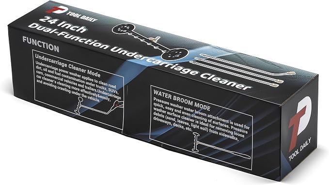Tool Daily 24" Undercarriage Cleaner & Water Broom, 7 Nozzles, 1/4" QC | Fits Most Pressure Washer Wands, Pivoting Coupler Switches Modes, For Driveways, Decks, Patios, 4000 PSI