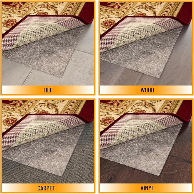 Ottomanson 3' x 11' Non-Slip Rug Pad Gripper 1/4 Inch Thick Dual Surface Felt + Rubber Gripper - Safe for All Floors, Brown