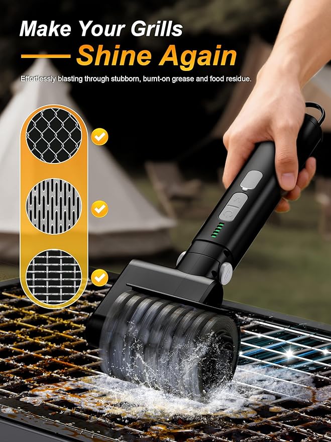 Electric Grill Brush, Cordless Automatic BBQ Grill Cleaner | Rechargeable Grill Cleaning Brush with 3 Heads, 3-Speed & Angle Adjust, 150Mins Runtime for Barbecue Grates