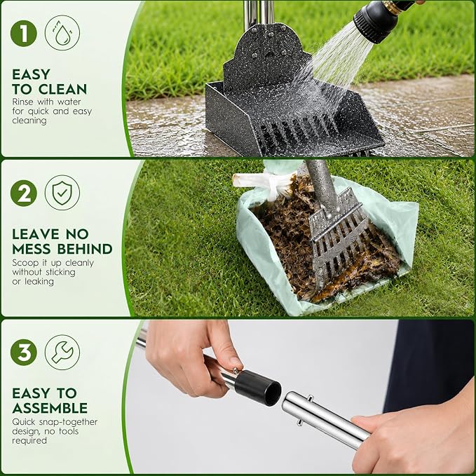 Dog Pooper Scooper for Large Dogs，10.25"X9.26" Extra Large Tray | Free with three extension rods, Reduce the frequency of garbage trips, for Large, Medium, Small Dogs & Multi-Dog Households