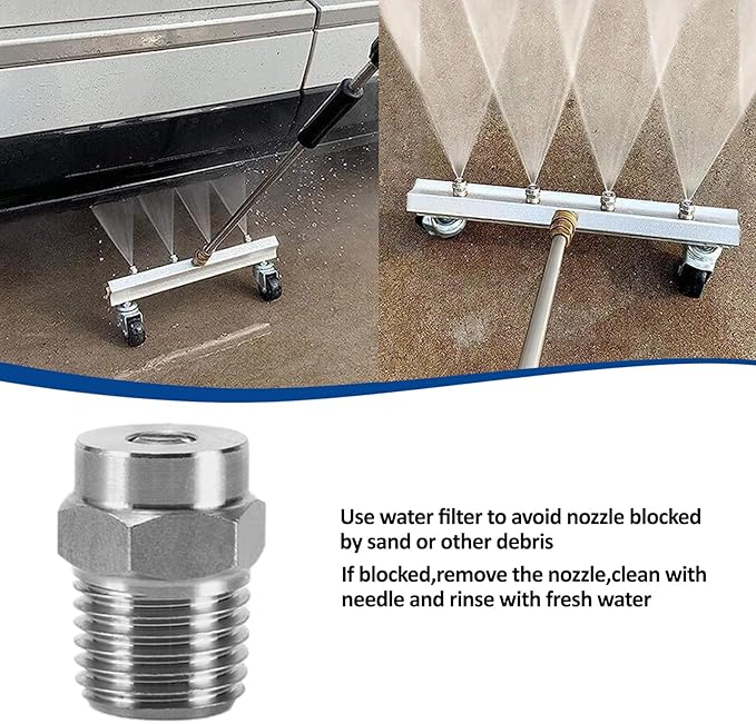 4 Pack Surface Cleaner Replacement Nozzle Tips 15° 5.0 Orifice 1/4"NPT | Stainless Steel, Max 4000 PSI, High Pressure Surface Cleaner Nozzle, Compatible with Water Broom & Undercarriage Washer