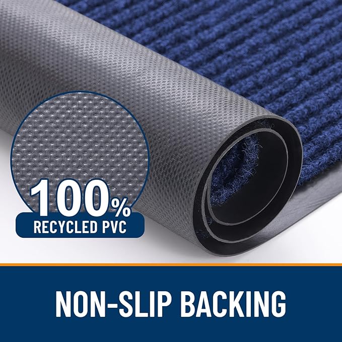 OLANLY Front Door Mat Indoor Outdoor Entrance, Waterproof Heavy Duty Doormat, Fade Resistant, Low Profile, Easy Clean Patio Porch Welcome Floor Mats for Entry, 47x23, Blue