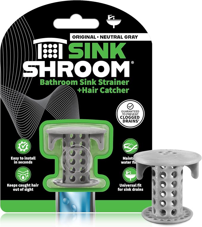 SinkShroom The Revolutionary Sink Drain Protector Hair Catcher/Strainer/Snare, Gray