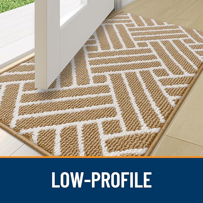 OLANLY Indoor Door Mat, 32x20 Inch, Dirt Resistant and Absorbent, Non-Slip Rubber Backing Floor Mats, Easy Clean Low-Profile Doormat for Entryway, Front Door, and Inside Entrance, Beige