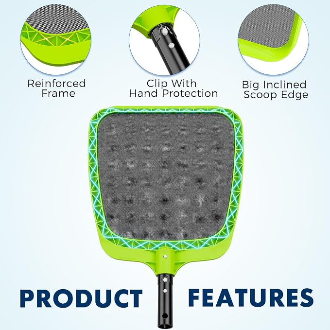 Sepetrel Pool Skimmer Net - Professional Heavy Duty Reinforced Frame Nylon Flat Leaf Rake Net,for Spa Pond Swimming Pool, Cleaning Supplies and Accessories, (Pole Not Included)