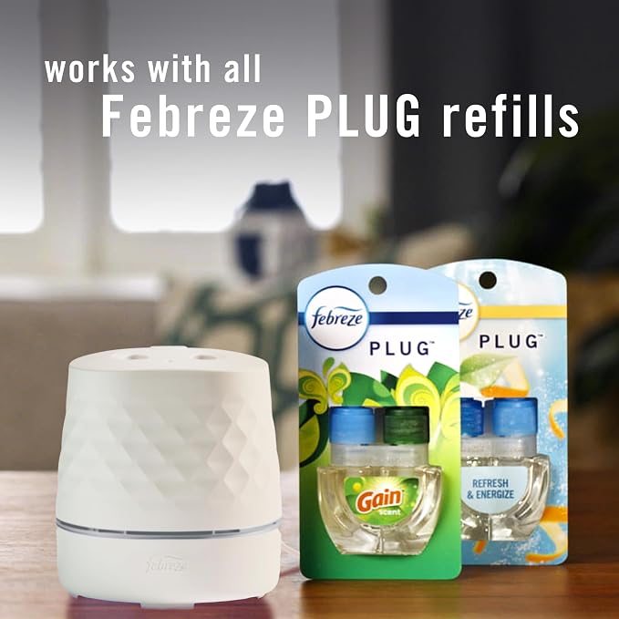 Febreze Plug Scent Booster in White, Continuous Scent Device Oil Diffuser, Compatible with Febreze Air Freshener Plug in Refills (Pack of 2)