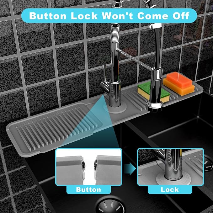 Folding sink splash guard behind faucet-faucet mat for kitchen sink-silicone kitchen faucet mat-faucet draining mat of sink accessories with button lock