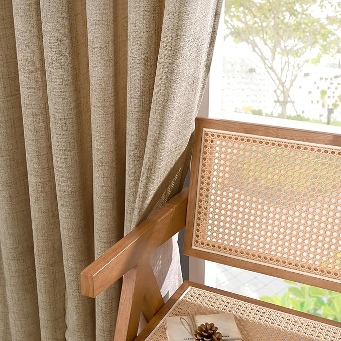 YoungsTex Toffee Linen Curtains 63 Inch Length for Short Living Room Window, Light Filtering Rod Pocket Burlap Textured Drapes for Bedroom Back Tab Rustic, 42 X 63 Inch, 2 Panels