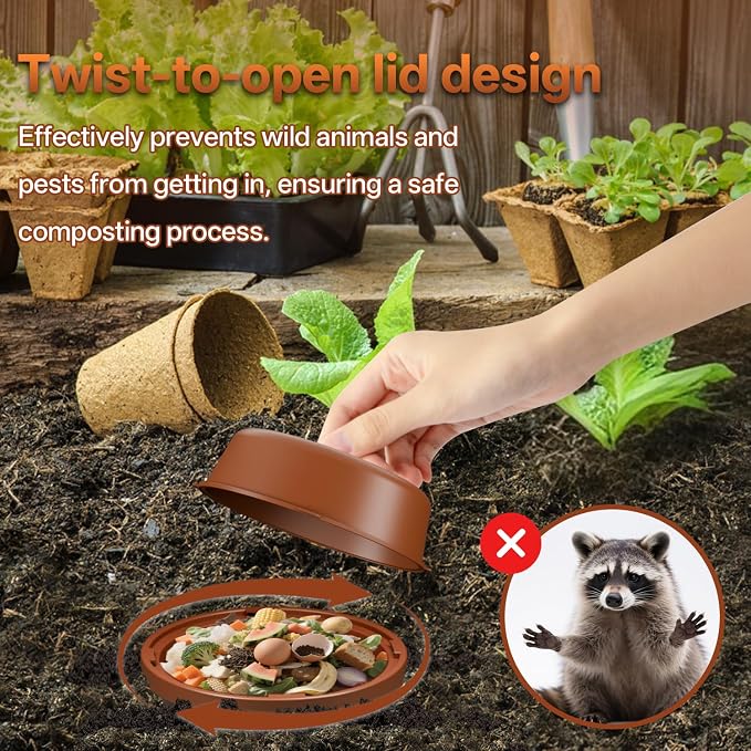 Inground Worm Composter, Mini Underground Worm Farm for Garden Beds, Outdoor Worm Compost Bin for Food Waste, Vermicomposting Bin for Beginners, Elderly, Children (7x7x7.4Inch), Tan, 4-Pack