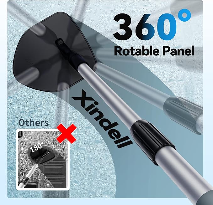 XINDELL Interior Windshield Cleaner Tool, Car Window Cleaning Kit with 4 Reusable Microfiber Pads, Extendable Handle & 360° Rotating Head, Safety Hammer, Streak-Free Auto Glass Wiper for Truck SUV RV
