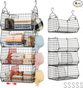 Jautokerdar 4 Tier Hanging Closet Organizer with Dividers,Extra Large Storage Hanging Shelf with 5 S Hooks 4 Dividers,Hang on Wire Closet Shelving Clothes Organizer-Black