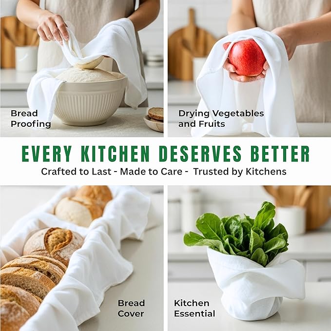 Flour Sack Towels| Tea Towel for Crafts| Kitchen Dish Cotton Blank Towel for Embroidery|Baking Bread Proofing Linen Cover| Thick Absorbent Quick Dry| 12 Pack 28"x28" White