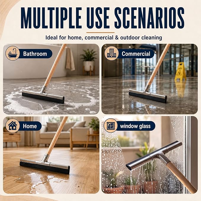 2 Pack Floor Squeegee Wooden Handle, 54 Inch Sanded Wood Broom Handle with Tapered Tip, Comfortable Grip Cleaning Replacement Accessories