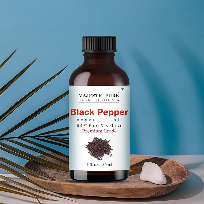 Majestic Pure Black Pepper Essential Oil for Diffuser - 1 Fl Oz | 100% Natural Essentials Oils for Aromatherapy, Massage, Steam inhalation, Air Freshing, Soap and Candle Making
