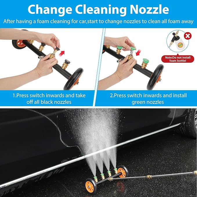 2-in-1 16’’ Undercarriage 4000 PSI Pressure Washer Water Broom with Bottle | Universal Car Pressure Washer with 8 Replaceable Nozzles/Foam Washer/Mitten, Surface Cleaner for Car Wash, Driveway, Sidewalk
