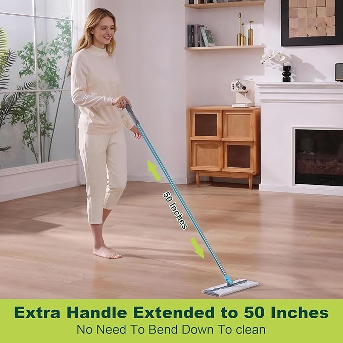 JOYMOOP Hands Free Multi Purpose Flat Mop, Dust Mop for Pet Hair and Floor, 72 Dry + 12 Wet Refills, Turquoise-Cyan & Muted Grey
