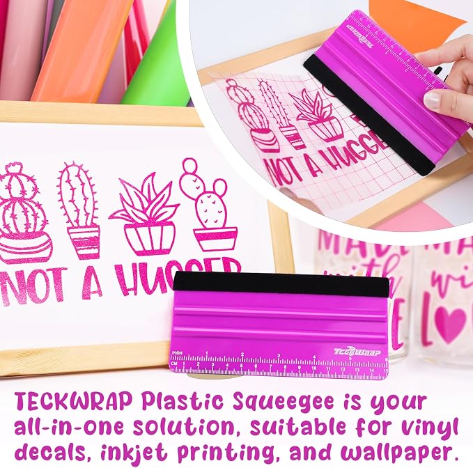 TECKWRAP Professional Squeegee Tool for Vinyl Decals, Inkjet Vinyl Sticker Paper,and Wallpaper - 6"x2.9", Scratch-Free Application (Pitaya)