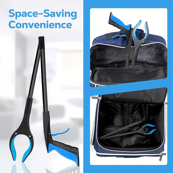Grabber Reacher Tool - 32” Extra Long Foldable Gripper and Reaching Tool - Heavy Duty Pick Up Stick Grabbers for Seniors, Trash, Surgery Recovery Must Haves Gifts (Black Blue)