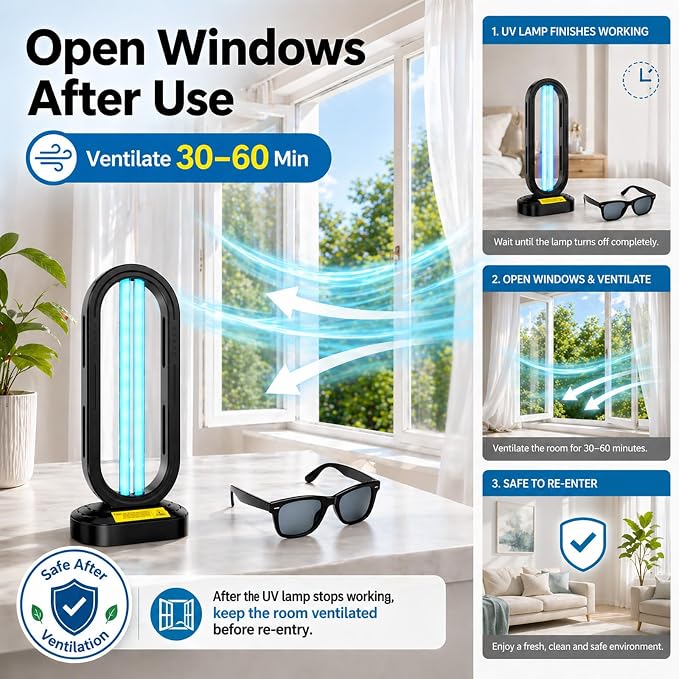 Feefir UV Light Sanitizer,UVC Home Disinfection Device,Portable UV Lamp | 4-Speed Timing and Remote Control ,Ultraviolet Light Sanitizer Effectively Mold Remover and Dust Mites,for Whole Room,Black