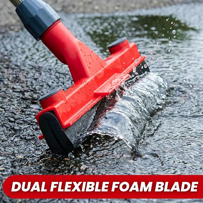 Floor Squeegee with 2 Replaceable Heads and Extendable 62" Long Handle | Double the Lifespan, 17" EVA Foam Blade, for Garage, Concrete, Tile, Patio, Pool, Shower & Uneven Surface Cleaning