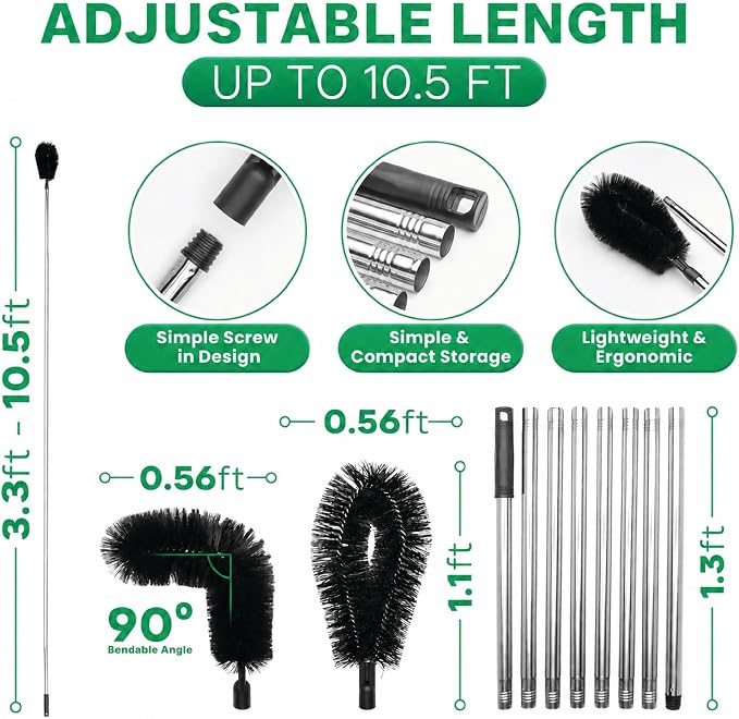 Premium 10.5 ft Gutter Cleaning Tools From The Ground Adjustable Gutter Cleaning with Pole No Ladder Needed Long Reach with Replaceable Brush Removal Leaves Trash From Roof Gutters
