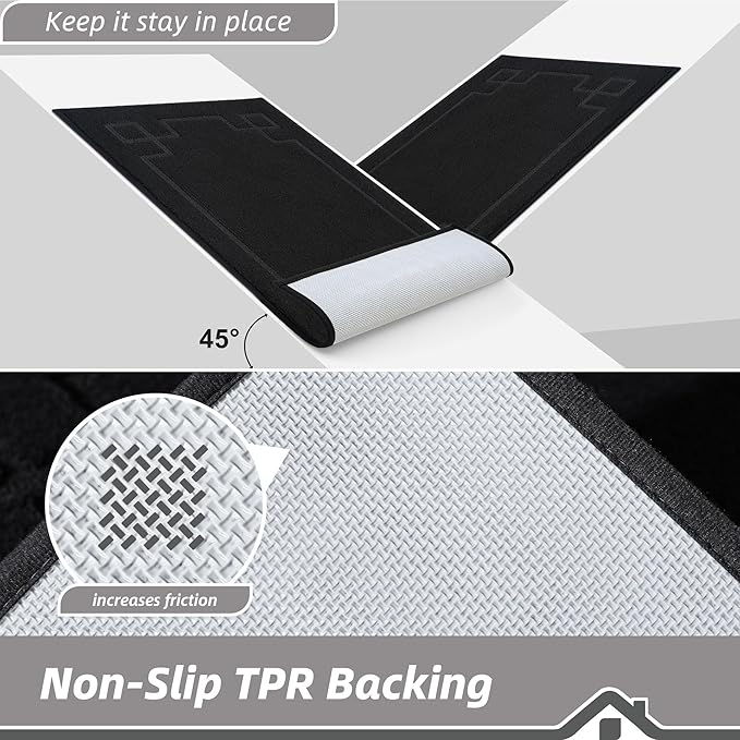 BEQHAUSE Door Mat 24" x 60", Non-Slip Door Mats Indoor Entryway Rugs Washable Low-Profile Absorbent and Stain Resist Floor Mats, Dog Door Mat for Front Back Door, Muddy Wet Shoes & Paws, Black