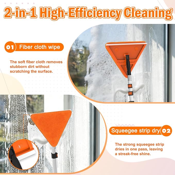 LAANPOLE 26FT Reach Dusters for Cleaning, Ceiling Fan Cleaner Duster with Extension Pole, Wall and Baseboard Cleaner Mop with Handle for Window Cobweb Fan Blade and High Ceiling