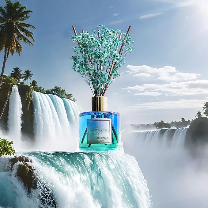 Reed Diffuser - Niagara Falls 6.7 Fl.oz Reed Diffuser Set with 8 Sticks & Preserved Baby's Breath, Reed Diffuser for Home Bathroom Shelf Decor