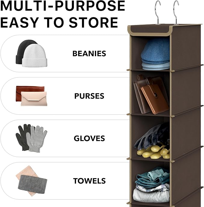 Simple Houseware 10 Shelves Closet Hanging Shoe Organizer, Brown | Dual Metal Hooks, Holds Up to 20 lbs, for Narrow Space
