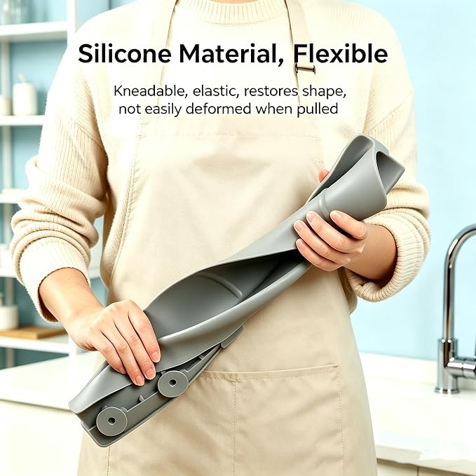 19.2inch(49cm) Silicone Guard, Sink Splash Guard with Suction Cup,Kitchen Sink Water Splash Guard, Kitchen Sink Splash Guard that Can Be Placed Behind (1, Light Gray)