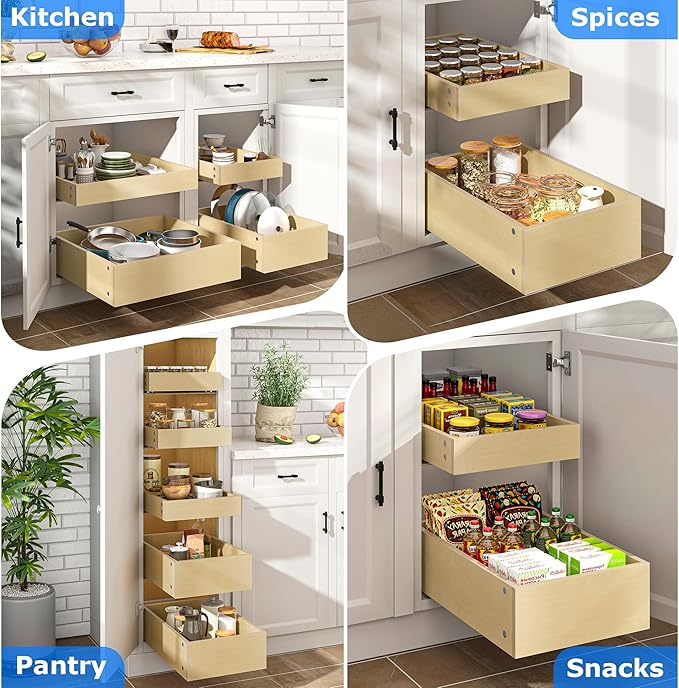 WelFurGeer Soft Close Pull Out Cabinet Organizer, 32" W x 22" D Pull Out Drawer for Cabinet, Bottom Mount Pull Out Drawers for Kitchen Cabinets, Durable Pullout Drawers for Home & Kitchen Organization
