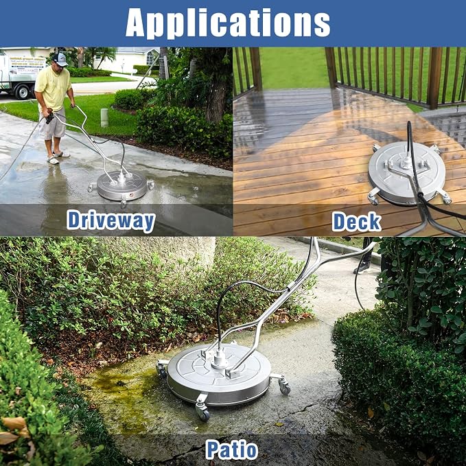 JANZ 24'' Pressure Washer Surface Cleaner with Dual Handle | with 4 Wheels,Stainless Steel Housing,4 Replacement Nozzles and 2 Hose Adapters, for Driveways, Sidewalks Cleaning