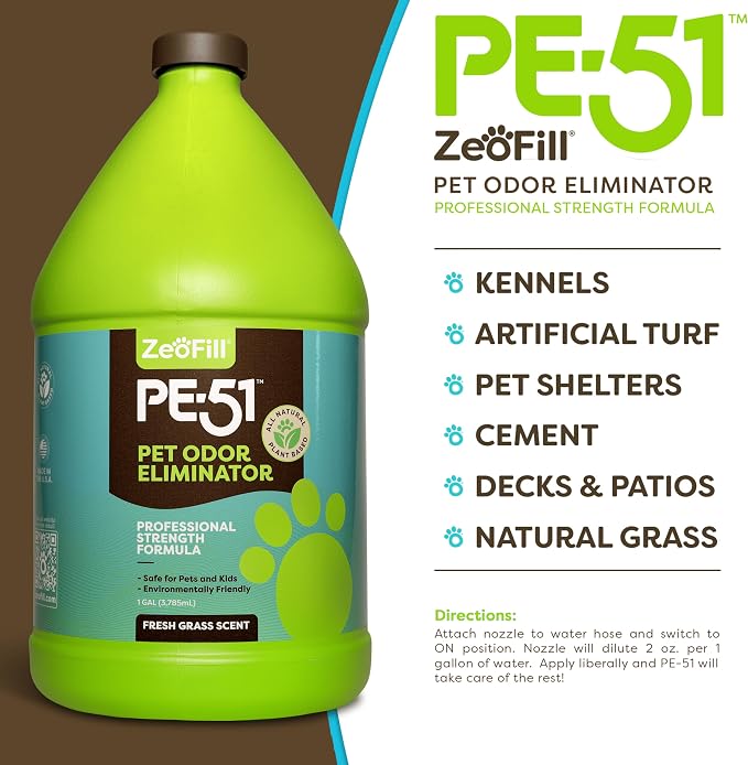 ZEOFILL PE-51 Pet Odor Eliminator - Professional Strength Urine Enzyme Cleaner | Pet, Turf & Yard Smell Remover | Cat & Dog Pee Deodorizer Spray | Outdoor Use | Natural Eco-Friendly Enzymes | 4 Gallon