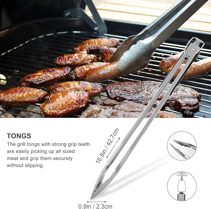 Grilljoy 8PCS BBQ Grill Tools Set with Extra Thick Stainless Steel Spatula, Fork, Tongs & Cleaning Brush - Complete Barbecue Accessories Kit with Portable Bag - Perfect Grill Gifts for Father's Day