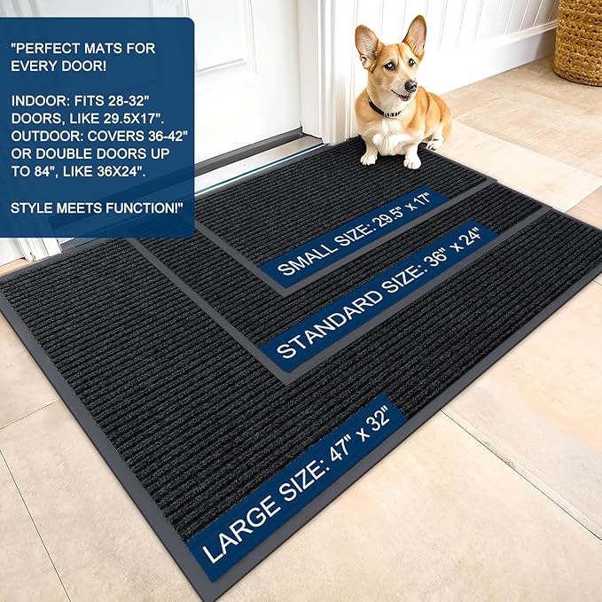 OLANLY Front Door Mat Indoor Outdoor Entrance, Waterproof Heavy Duty Doormat, Fade Resistant, Low Profile, Easy Clean Patio Porch Welcome Floor Mats for Entry, 71x23, Black