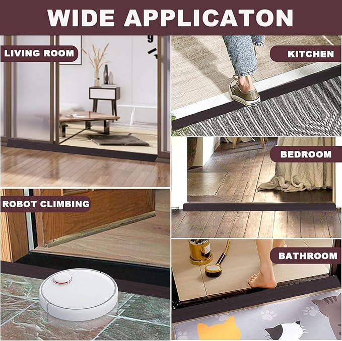 Vinyl Door Threshold Flooring Transition Strip Self Adhesive Carpet Edging Strip for Laminate Doorway Edge Threshold from 3/5" to 4/5" (Black Walnut Wood Grain, 10 Ft)