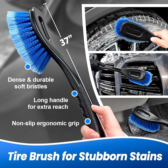 ARTIPOLY 65'' Five-Sided Car Wash Brush with Long Handle, Scratch-Free Car Cleaning Kit with Soft Wash Brush, Tire Brush, Window Squeegee, Car Wash Mitt, Microfiber Cleaning Head & Extension Pole