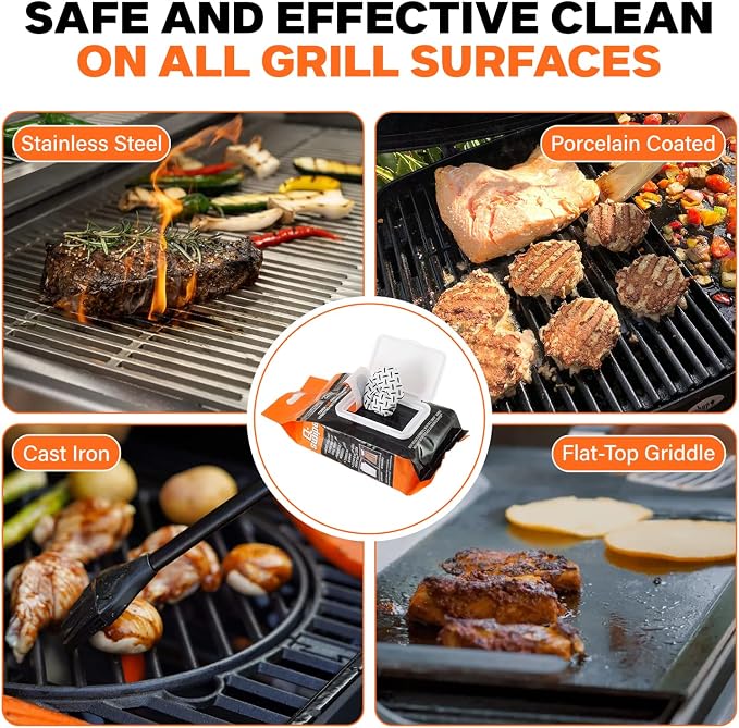 Proud Grill Q-Swiper Easy-Clean Moist, Tough BBQ Grill Cleaning Wipes, 80ct | Bristle-Free BBQ Cleaner, Heavy-Duty Thick Degreaser Wipes, Grease & Grime Remover for Outdoor Barbecue Grills, Disposable