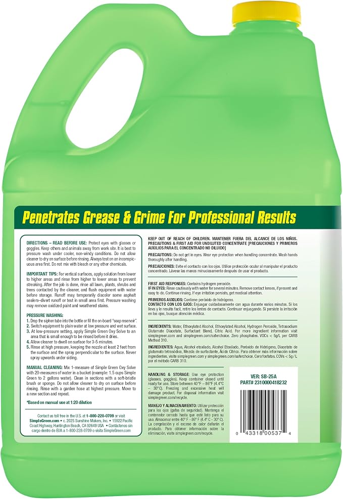Oxy Solve House and Siding Pressure Washer Cleaner - Removes Stains from Mold & Mildew on Vinyl, Aluminum, Wood, Brick, Stucco - Concentrate 1 Gal.