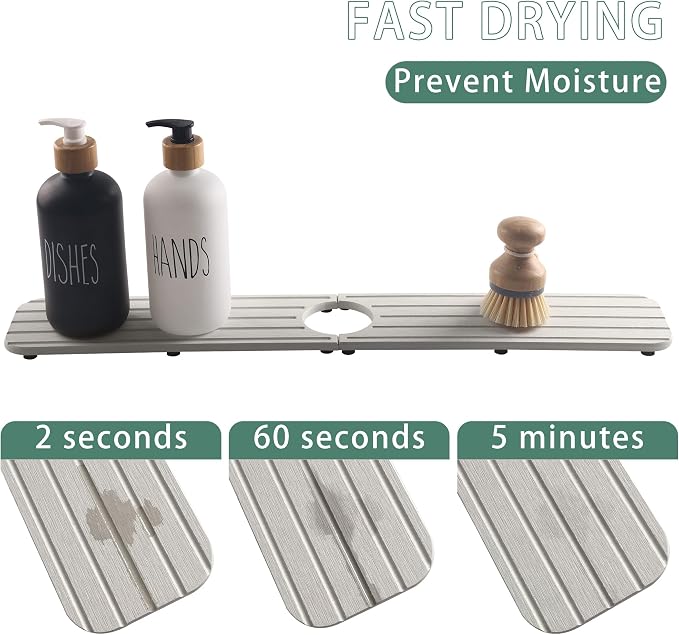 NiuYichee Faucet Mat for Kitchen Sink – Diatomite Stone Drying Mat, Absorbing Stone Tray for Bathroom Counter (Pale Gray, 23.6" x 3.9")