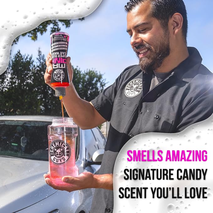 Chemical Guys, Mr. Pink Car Wash Soap 64 oz with Wash Mitt | High-foaming Mr. Pink car wash soap with a chenille microfiber wash mitt; slick, scratch-free washing for cars and trucks.