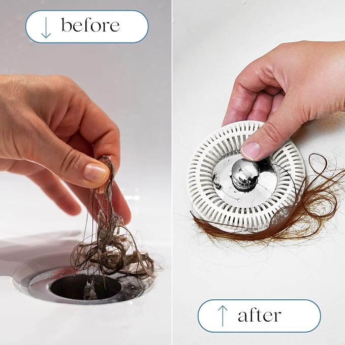 TubRing Pop-Up Drain Protector & Strainer Silicone Hair Catcher, White | Easy snap-in design fits around bathtub stoppers. Customizable utility guard for clog prevention. Fits 1.85"- 2.16" drains.