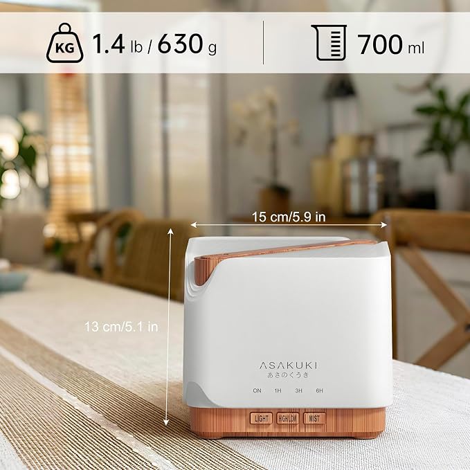 ASAKUKI Essential Oil Diffuser for Home Large 700 ml Humidifier | Automatic Shut-Off, Scent Aromatherapy Diffuser with 7 LED Lights for Living Room, Kitchen, Bedroom, Hotel - Yellow