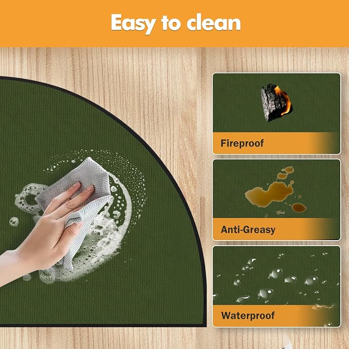 TOHONFOO Fireplace Mat for Home Protection, 4' x 2'4" x 0.04'', Green | 1800°F fireplace rugs fireproof, fiberglass hearth rugs for fireplaces fire resistant protect against embers, easy to clean