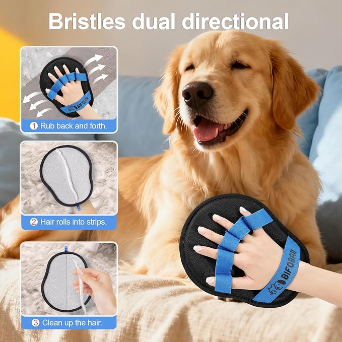 Pet Hair Removal Glove, Electrostatic Grooming Mitt for Dogs & Cats | Electrostatic pet hair remover tool with 5-finger design. Washable reusable for cats, dogs, sofas and furniture.