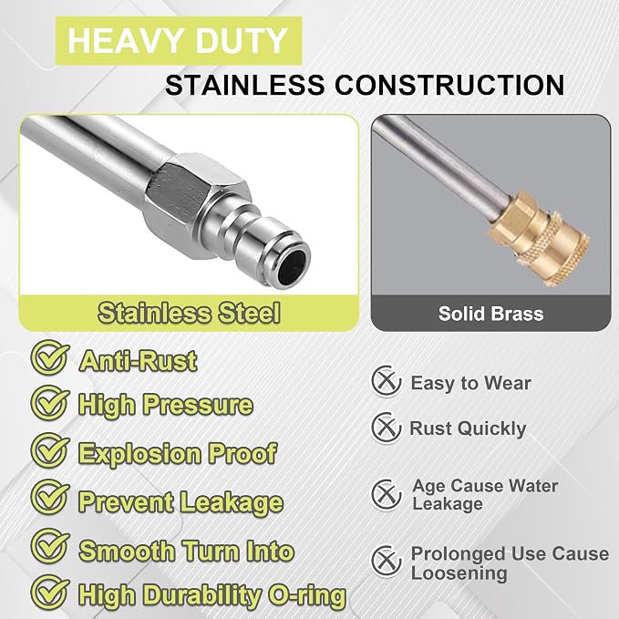 FIXFANS Pressure Washer Extension Wand, 120" Power Washer wand Replacement | Stainless Steel Pressure Washer Lance with Gutter Cleaner Attachment 30°/90°/120° Curved Rods, 5 Nozzles, 1/4” Quick Connect