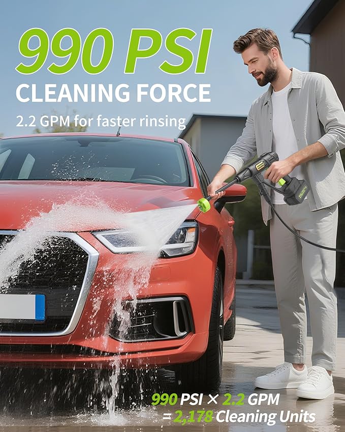 Cordless Pressure Washer, Handheld Portable Battery Cordless Power Washer | Pure Copper Motor, 23FT Elastic Hose, 6-In-1 Nozzle, Lightweight Car Washer with Foam Pot for Car Home Outdoor Patio Garden